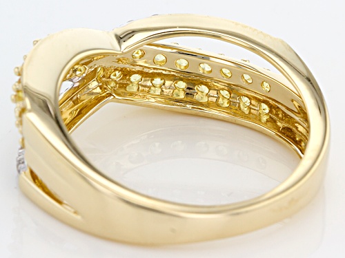 .68ctw Round Yellow Sapphire And .09ctw Round White Zircon 10k Yellow Gold Crossover Band Ring - Size 8