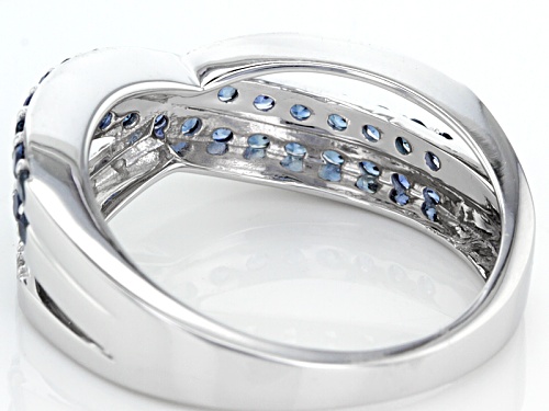 .58ctw Round Blue Sapphire And .10ctw Round White Zircon 10k White Gold Crossover Band Ring - Size 7