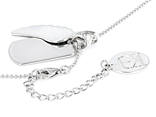 Koadon® Rhodium Over Sterling Silver Dog Tag And Angel Wing Pendant With Chain