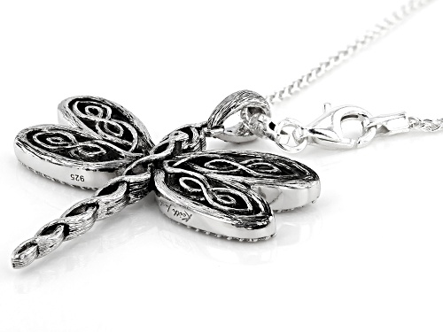 Keith Jack™ Sterling Silver Bella Luce® White Diamond Simulant Dragonfly Pendant with Wheat Chain
