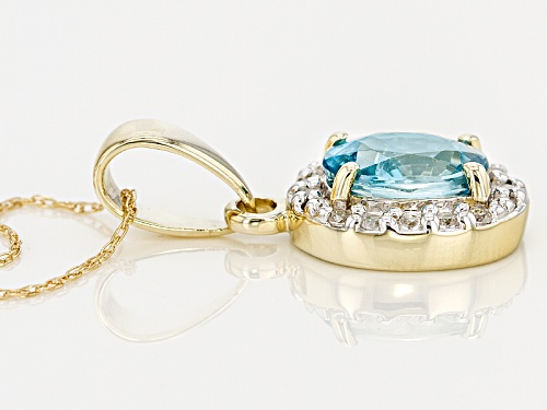 1.34ct Oval Blue Zircon With .12ctw Round White Zircon 10k Yellow Gold Pendant With Chain.