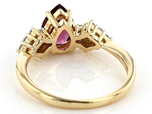 1.19ct Pear Shape Grape Color Garnet And .27ctw Round White Zircon 10k Yellow Gold Ring - Size 8