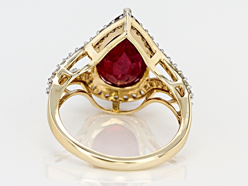5.75ct Pear Shaped Mahaleo® Ruby With .35ctw Round White Zircon 10k Yellow Gold Ring. - Size 8