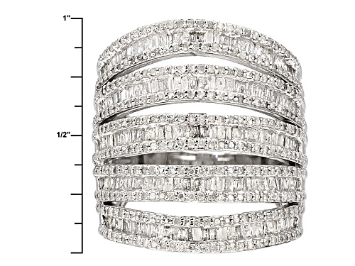 2.05ctw Round And Baguette White Diamond Rhodium Over Sterling Silver Cocktail Ring - Size 7