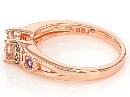 0.65ct Peach Morganite, 0.05ctw Tanzanite, 0.06ctw White Zircon 18k Rose Gold Over Silver Ring - Size 10
