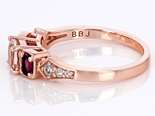 0.42ct Morganite, 0.39ctw Rhodolite, 0.13ctw White Zircon 18k Rose Gold Over Sterling Silver Ring - Size 6