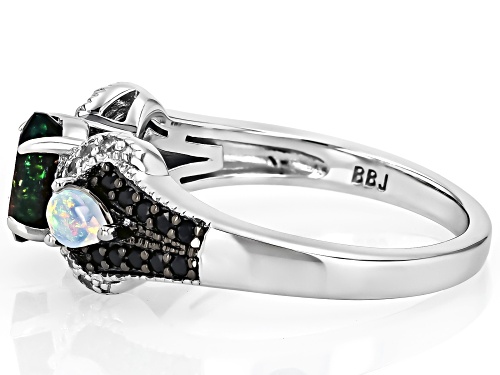 .42ct Black Ethiopian Opal, .15ctw Opal, .12ctw Black Spinel, .12ctw Zircon Rhodium Over Silver Ring - Size 9