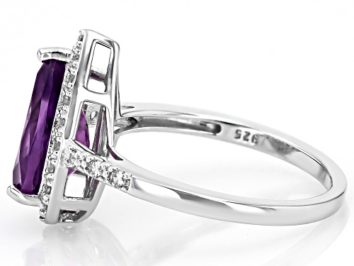 2.00ct Pear Shape African Amethyst With 0.30ctw Round White Zircon Rhodium Over Silver Ring - Size 10