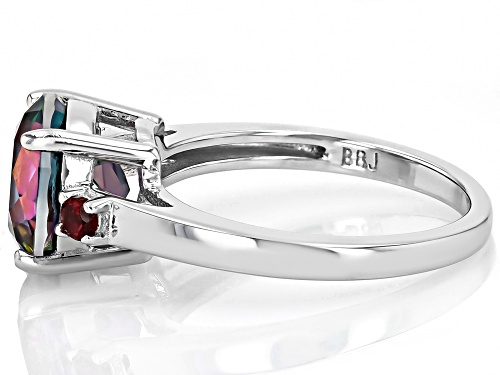 2.79ct Round Multi-Color Quartz With 0.15ctw Round Rhodolite Rhodium Over Sterling Silver Ring - Size 10
