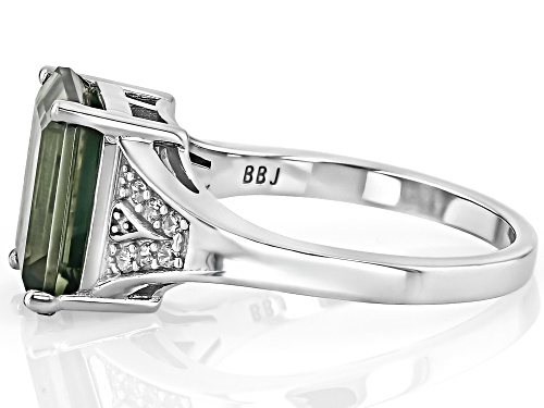 3.59ct Rectangular Octagonal Labradorite With .11ctw White Zircon Rhodium Over Silver Ring - Size 10