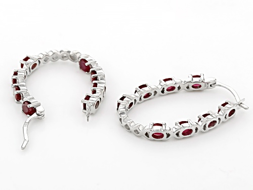 3.88ctw Mahaleo® Ruby Platinum Over Sterling Silver Hoop Earrings