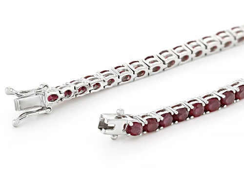 10.10ctw Oval Mahaleo® Ruby Platinum Over Sterling Silver Tennis Bracelet - Size 8