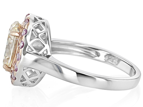 3.19ct Oval Strontium Titanate With 0.63ctw Round Pink Sapphire Rhodium Over Silver Ring - Size 9