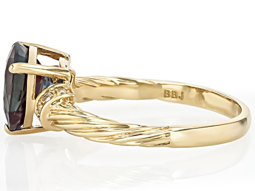 2.50ct Lab Created Alexandrite With 0.05ctw White Diamond 10k Yellow Gold Ring - Size 4