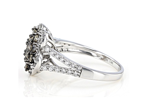 0.85ctw Round White And Champagne Lab-Grown Diamond 14k White Gold Flower Cluster Ring - Size 8