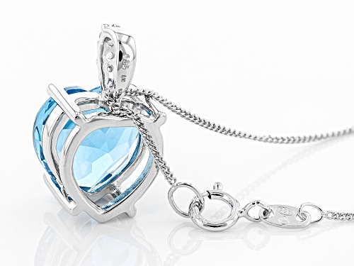 5.00ct Heart Shape Swiss Blue topaz & .05ctw white topaz silver pendant with chain