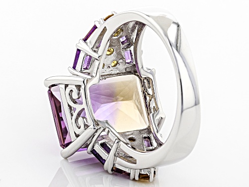 6.63CT AMETRINE WITH .64CTW AFRICAN AMETHYST AND .54CTW YELLOW SAPPHIRE RHODIUM OVER SILVER RING - Size 12