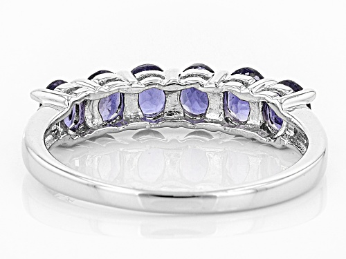 .84CTW OVAL IOLITE WITH .01CTW ROUND WHITE TWO DIAMOND ACCENT RHODIUM OVER SILVER BAND RING - Size 6
