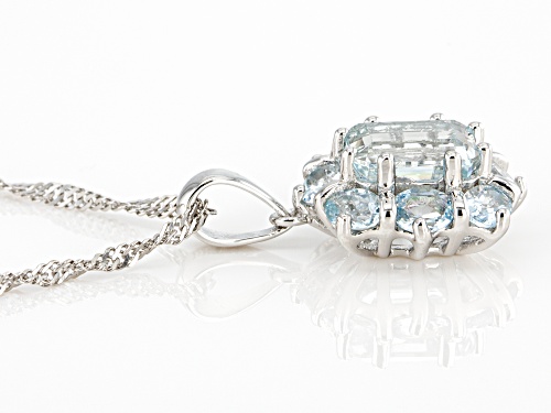 2.17ctw Emerald Cut, Oval Aquamarine Rhdoium Over Sterling Silver Pendant With Chain