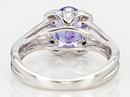 1.18ct oval tanzanite with .04ctw round white diamond sterling silver ring - Size 9
