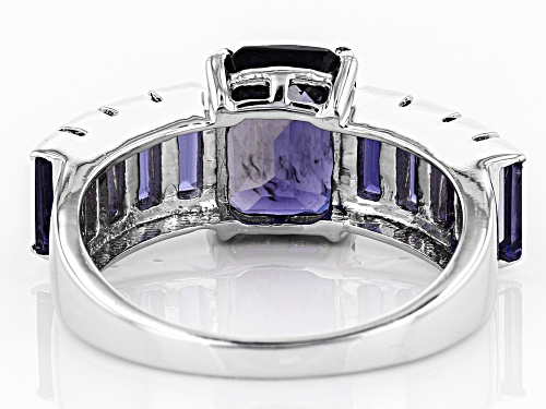 3.54CTW RECTANGULAR AND BAGUETTE IOLITE RHODIUM OVER STERLING SILVER RING - Size 7