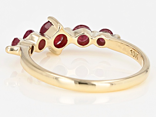 .63ctw Round Mahaleo® Ruby 10k Yellow Gold 5-Stone Ring - Size 6