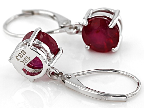 3.54ctw Round Mahaleo® Ruby Solitaires, Rhodium Over 10k White Gold Dangle Earrings