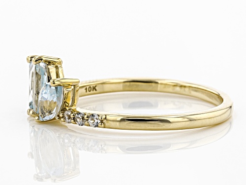 .53ctw Marquise Aquamarine With .10ctw Round White Zircon 10k Yellow Gold 3-Stone Ring - Size 9