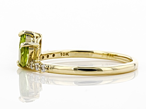 0.66ctw Marquise Manchurian Peridot(TM) With 0.10ctw Round White Zircon 10k Yellow Gold 3-Stone Ring - Size 9