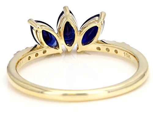 .76ctw Marquise Blue Sapphire With .10ctw Round White Zircon 10k Yellow Gold 3-Stone Ring - Size 8
