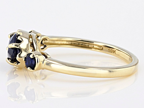 1.24ctw Marquise And Round Blue Sapphire 10k Yellow Gold 3-Stone Ring - Size 6