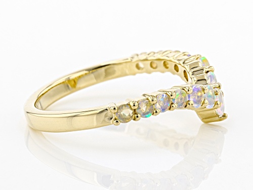 .37ctw Round Ethiopian Opal, 10k Yellow Gold Chevron Band Ring - Size 6