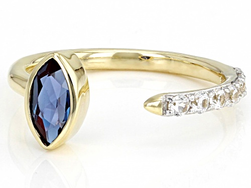 0.74ct Marquise Lab Alexandrite With 0.38ctw Round White Zircon 10k Yellow Gold Ring - Size 9