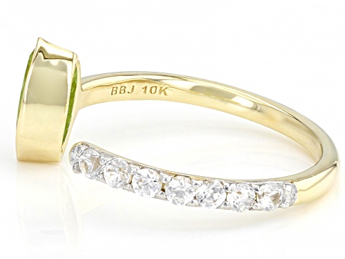 0.46ct Marquise Peridot With 0.38ctw Round White Zircon 10k Yellow Gold Ring - Size 8