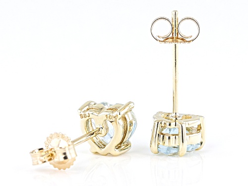 0.80ctw Blue Aquamarine 10k Yellow Gold Heart Shaped Stud Earrings