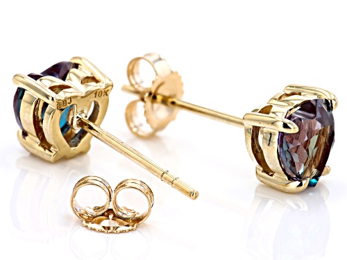 1.50ctw Heart Shape Lab Created Alexandrite 10k Yellow Gold Stud Earrings