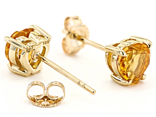 1.27ctw Heart Shape Brazilian Citrine 10k Yellow Gold Stud Earrings