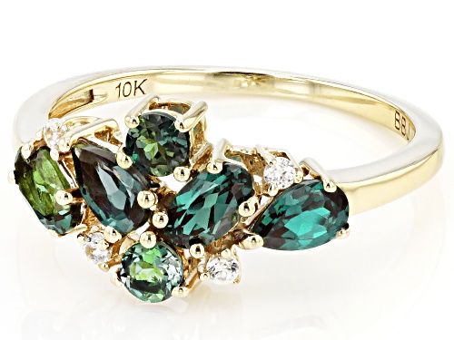 1.30ctw Lab Created Alexandrite With 0.07ctw White Zircon 10k Yellow Gold June Birthstone Band Ring - Size 9