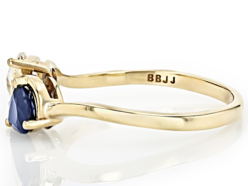 0.85ctw Strontium Titanate And 0.71ctw Blue Sapphire 10k Yellow Gold Bypass Ring - Size 9.5
