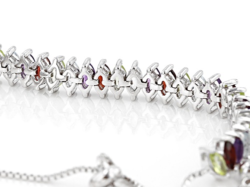 5.71ctw Marquise Multi Gem Sterling Silver Bolo Bracelet, Adjusts To Approximately 6