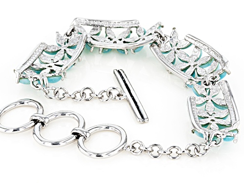 5x2.4mm Marquise Cabochon Larimar Sterling Silver Floral Bracelet - Size 7.25