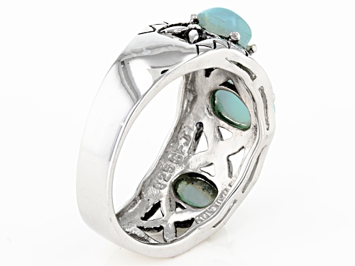 Oval Cabochon Larimar Sterling Silver 3-Stone Band Ring - Size 6