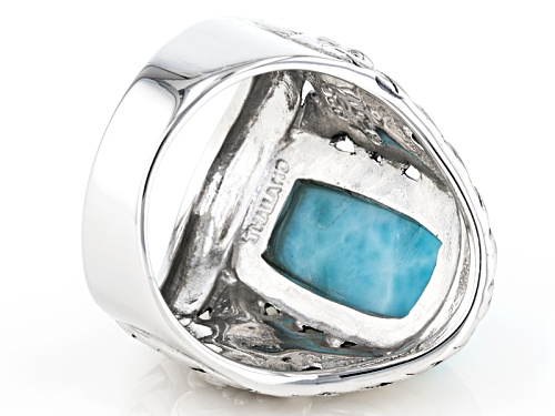 16x9.5mm Rectangular Cushion Cabochon Larimar Sterling Silver Solitaire Ring - Size 5