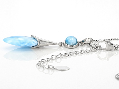 6mm Round And 20x8mm Fancy Cut Cabochon Blue Larimar Sterling Silver 2-Stone Pendant With Chain
