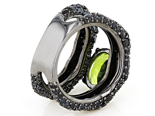 3.30ct Oval Manchurian Peridot™ And 4.37ctw Black Spinel Black Rhodium Over Silver Band Ring - Size 5
