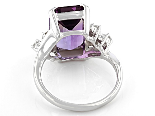 7.74ct Emerald Cut Ametrine With .50ctw White Zircon Rhodium Over Sterling Silver Ring - Size 9