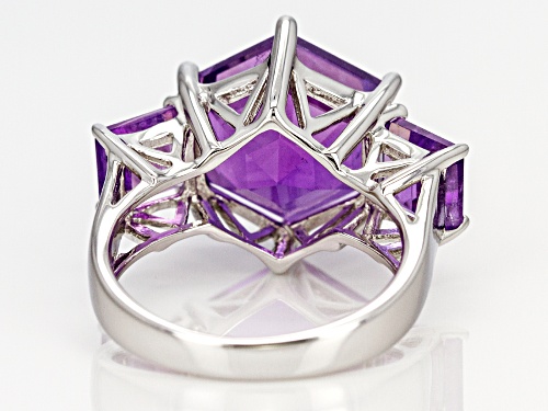 7.34CTW HEXAGONAL AND SQUARE OCTAGONAL AFRICAN AMETHYST STERLING SILVER 3-STONE RING - Size 5