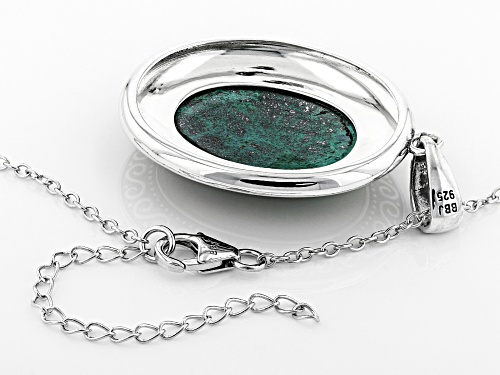 25x18mm Oval Cabochon Chrysocolla Sterling Silver Pendant With Chain