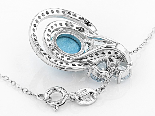 8mm Sleeping Beauty Turquoise, 1.23ctw Glacier Topaz™And .45ctw White Zircon Silver Slide W/Chain