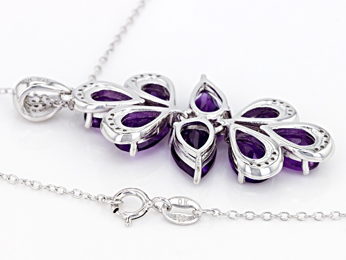 6.41ctw Pear Shape African Amethyst And .38ctw Round White Zircon Silver Pendant With Chain